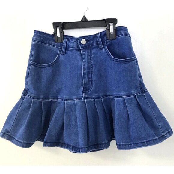 Shein Woman Denim Mini Skirt With Pleated Ruffles Size S - Picture 1 of 6